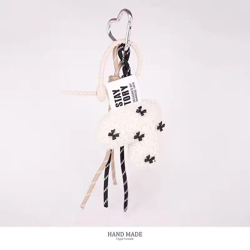 New Cartoon Plush Bow Love Keychains For Women Y2k Bag Pendant Couple Car Key Chains Jewelry Gift Decoration Accessories