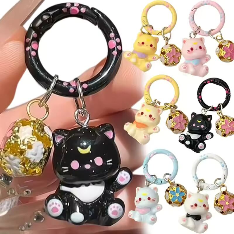 1/6pcs Fashion Cartoon Small Cat Cute Keychain Phone Chain Resin Keyring Bag Pendant Couple Key Chains Gifts Women for Jewelry