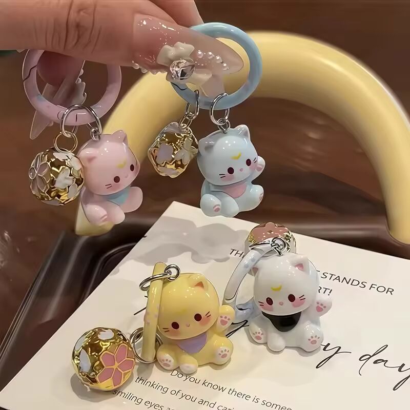 1/6pcs Fashion Cartoon Small Cat Cute Keychain Phone Chain Resin Keyring Bag Pendant Couple Key Chains Gifts Women for Jewelry