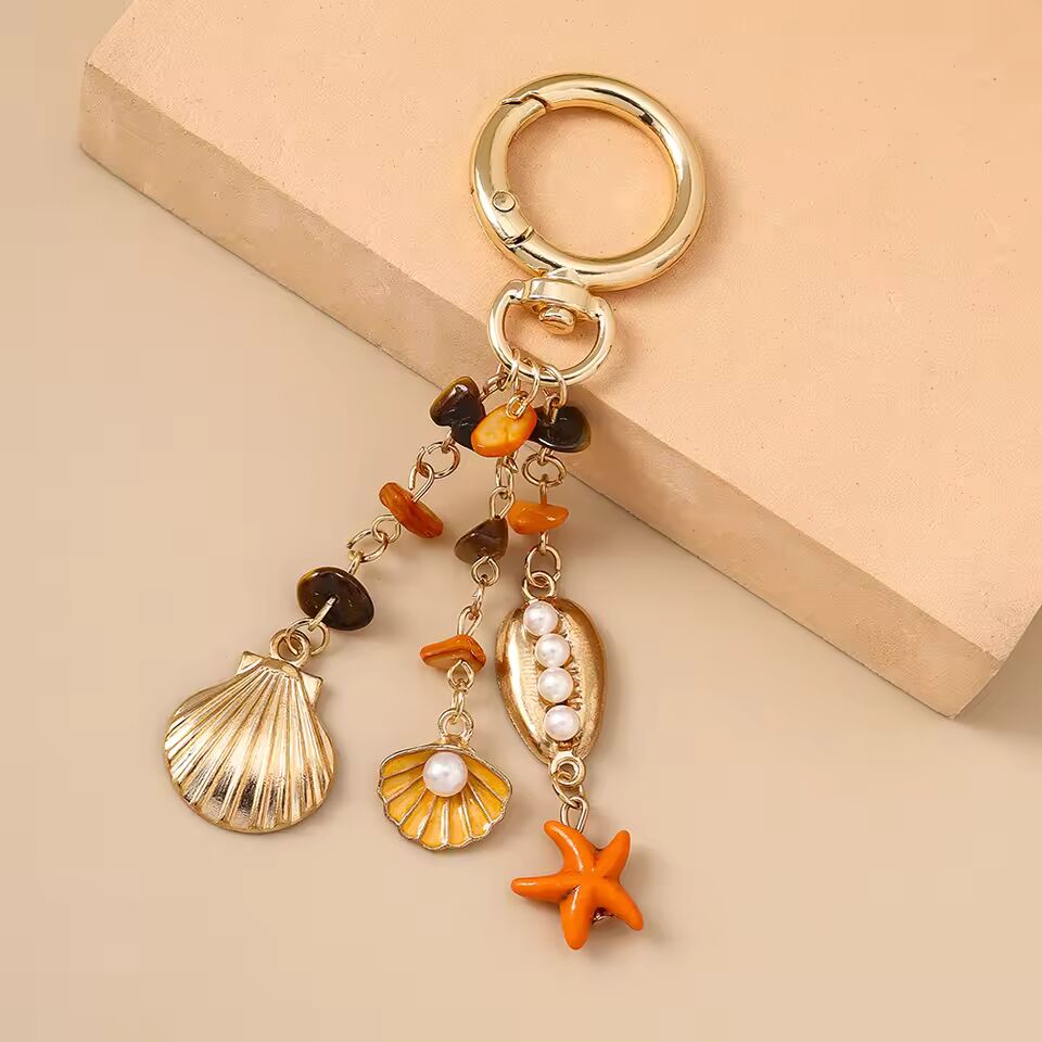 Aihua Cute Keychain Colorful Beach Octopus Starfish Shell Conch Key Ring Chains Sea Souvenir Gifts For Women Girls DIY Jewelry